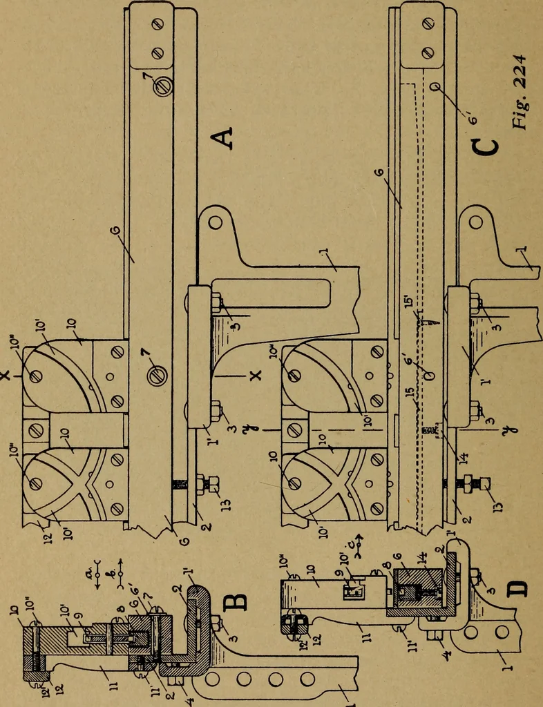 An illustration from Manufacture of narrow woven fabrics, ribbons, trimmings, edgings, etc., giving description of the various yarns used. The construction of weaves and novelties in fabric structures, also descriptive matter as to looms, etc, 1917, leaf 185