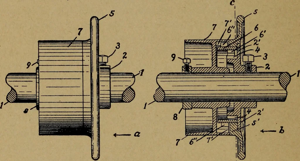 An illustration from Manufacture of narrow woven fabrics, ribbons, trimmings, edgings, etc., giving description of the various yarns used. The construction of weaves and novelties in fabric structures, also descriptive matter as to looms, etc, 1917, leaf 189