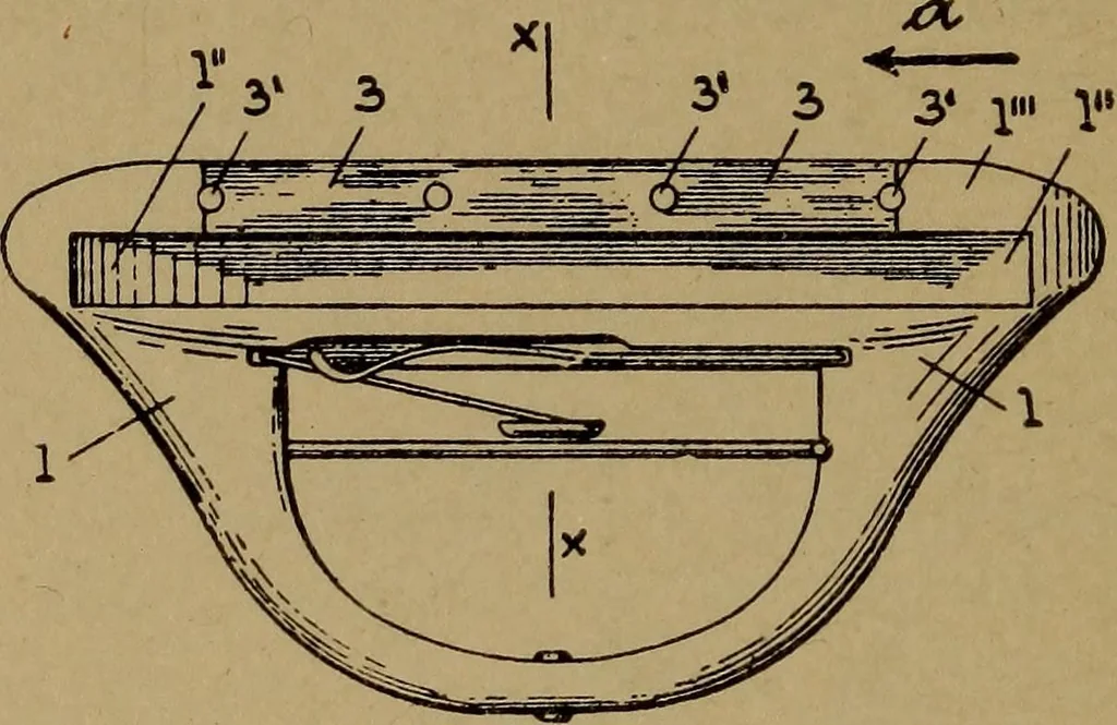 An illustration from Manufacture of narrow woven fabrics, ribbons, trimmings, edgings, etc., giving description of the various yarns used. The construction of weaves and novelties in fabric structures, also descriptive matter as to looms, etc, 1917, leaf 195