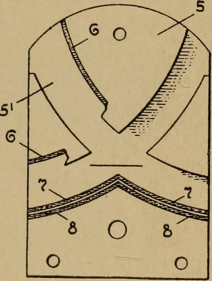 An illustration from Manufacture of narrow woven fabrics, ribbons, trimmings, edgings, etc., giving description of the various yarns used. The construction of weaves and novelties in fabric structures, also descriptive matter as to looms, etc, 1917, leaf 196