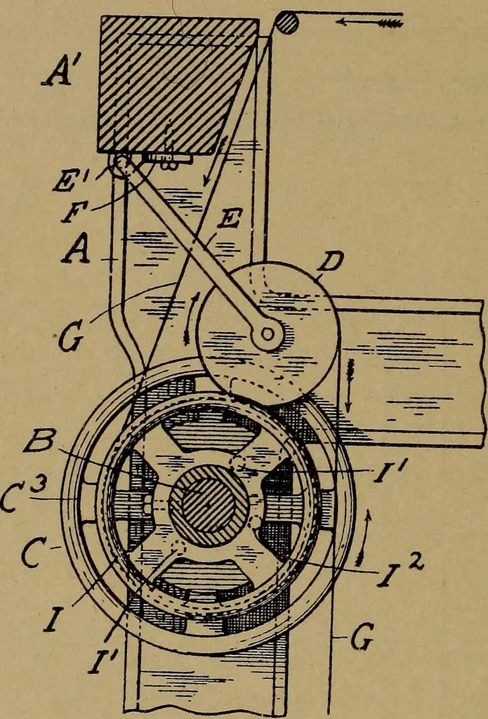 An illustration from Manufacture of narrow woven fabrics, ribbons, trimmings, edgings, etc., giving description of the various yarns used. The construction of weaves and novelties in fabric structures, also descriptive matter as to looms, etc, 1917, leaf 207