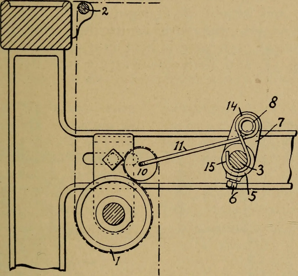 An illustration from Manufacture of narrow woven fabrics, ribbons, trimmings, edgings, etc., giving description of the various yarns used. The construction of weaves and novelties in fabric structures, also descriptive matter as to looms, etc, 1917, leaf 210