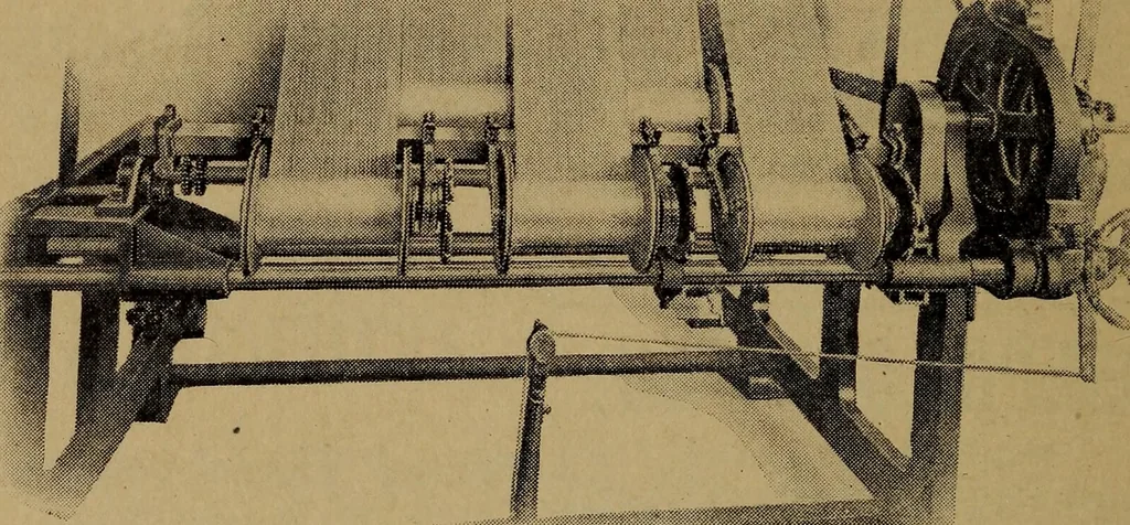 An illustration from Manufacture of narrow woven fabrics, ribbons, trimmings, edgings, etc., giving description of the various yarns used. The construction of weaves and novelties in fabric structures, also descriptive matter as to looms, etc, 1917, leaf 239