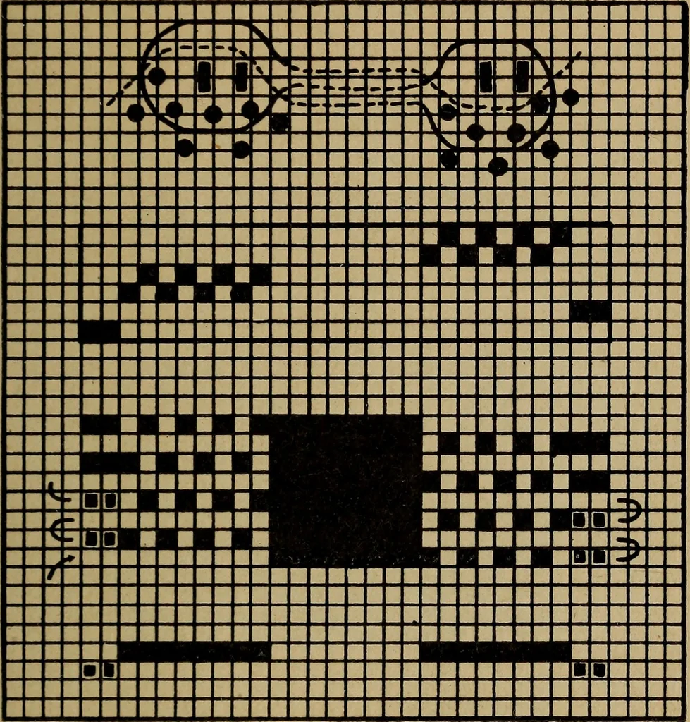An illustration from Manufacture of narrow woven fabrics, ribbons, trimmings, edgings, etc., giving description of the various yarns used. The construction of weaves and novelties in fabric structures, also descriptive matter as to looms, etc, 1917, leaf 60