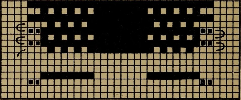 An illustration from Manufacture of narrow woven fabrics, ribbons, trimmings, edgings, etc., giving description of the various yarns used. The construction of weaves and novelties in fabric structures, also descriptive matter as to looms, etc, 1917, leaf 61