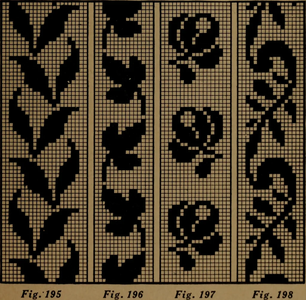 An illustration from Manufacture of narrow woven fabrics, ribbons, trimmings, edgings, etc., giving description of the various yarns used. The construction of weaves and novelties in fabric structures, also descriptive matter as to looms, etc, 1917, leaf 158