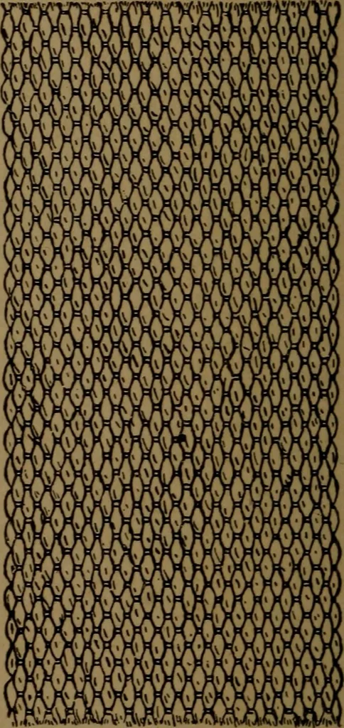 An illustration from Manufacture of narrow woven fabrics, ribbons, trimmings, edgings, etc., giving description of the various yarns used. The construction of weaves and novelties in fabric structures, also descriptive matter as to looms, etc, 1917, leaf 171