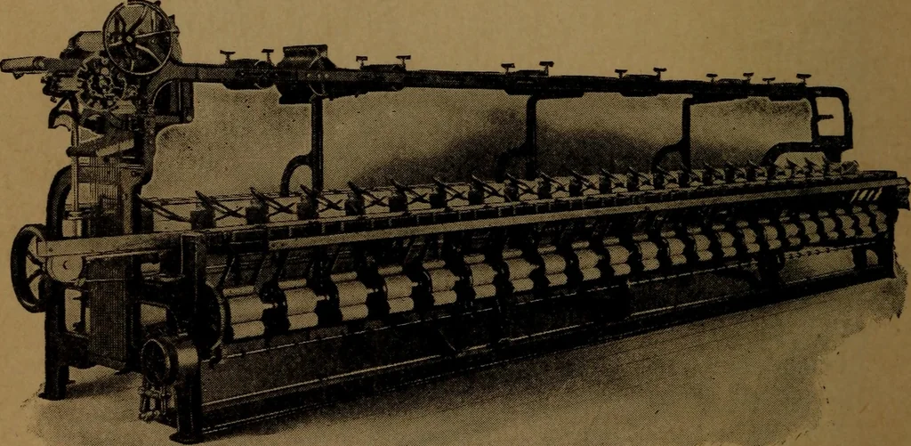An illustration from Manufacture of narrow woven fabrics, ribbons, trimmings, edgings, etc., giving description of the various yarns used. The construction of weaves and novelties in fabric structures, also descriptive matter as to looms, etc, 1917, leaf 179