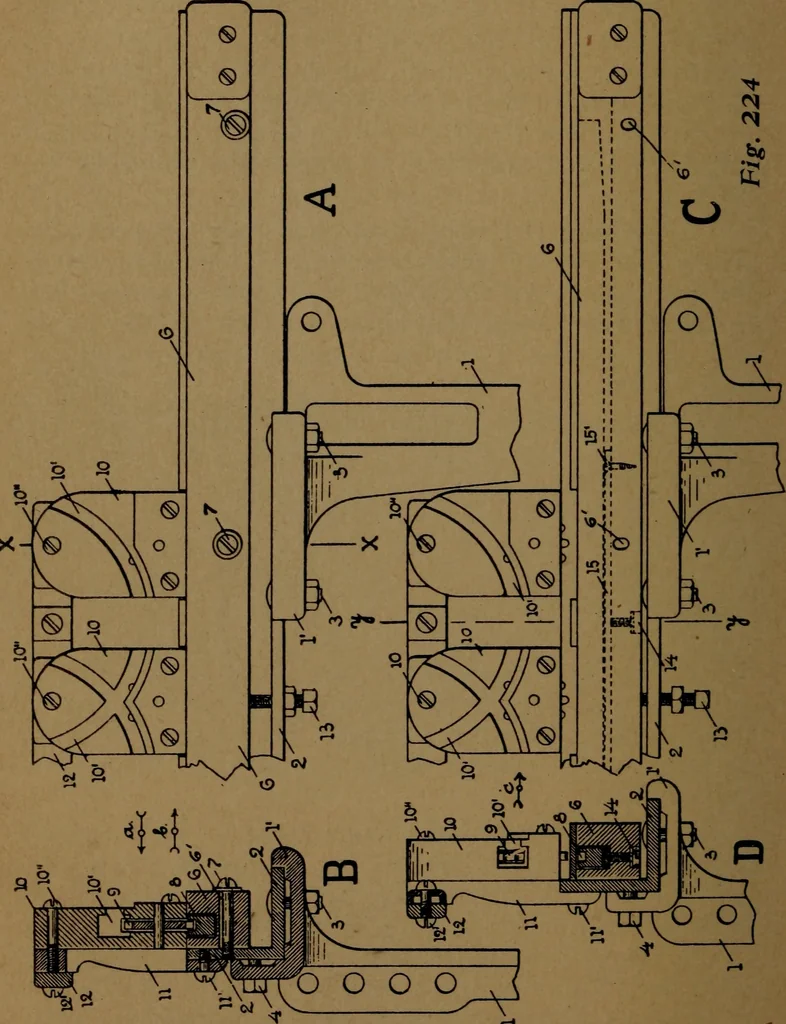 An illustration from Manufacture of narrow woven fabrics, ribbons, trimmings, edgings, etc., giving description of the various yarns used. The construction of weaves and novelties in fabric structures, also descriptive matter as to looms, etc, 1917, leaf 181