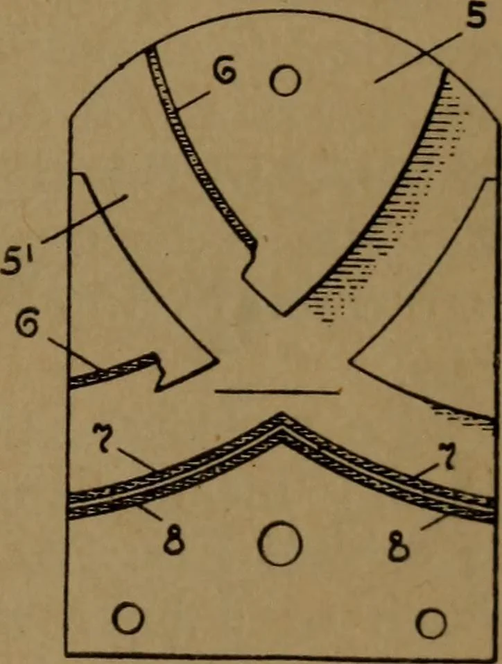 An illustration from Manufacture of narrow woven fabrics, ribbons, trimmings, edgings, etc., giving description of the various yarns used. The construction of weaves and novelties in fabric structures, also descriptive matter as to looms, etc, 1917, leaf 192