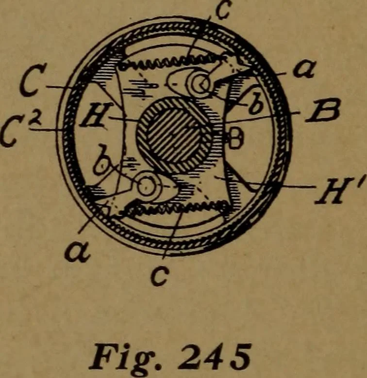 An illustration from Manufacture of narrow woven fabrics, ribbons, trimmings, edgings, etc., giving description of the various yarns used. The construction of weaves and novelties in fabric structures, also descriptive matter as to looms, etc, 1917, leaf 205