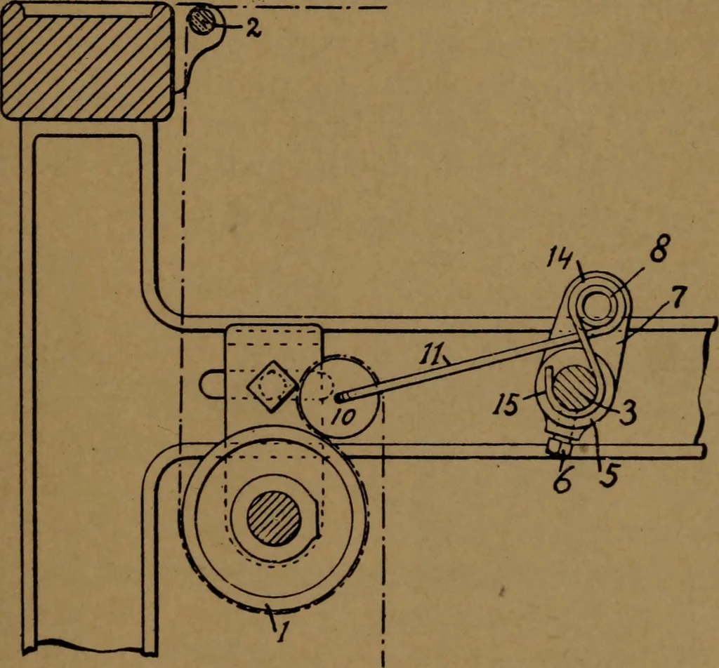 An illustration from Manufacture of narrow woven fabrics, ribbons, trimmings, edgings, etc., giving description of the various yarns used. The construction of weaves and novelties in fabric structures, also descriptive matter as to looms, etc, 1917, leaf 206