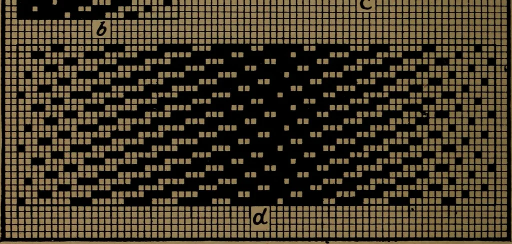An illustration from Manufacture of narrow woven fabrics, ribbons, trimmings, edgings, etc., giving description of the various yarns used. The construction of weaves and novelties in fabric structures, also descriptive matter as to looms, etc, 1917, leaf 37