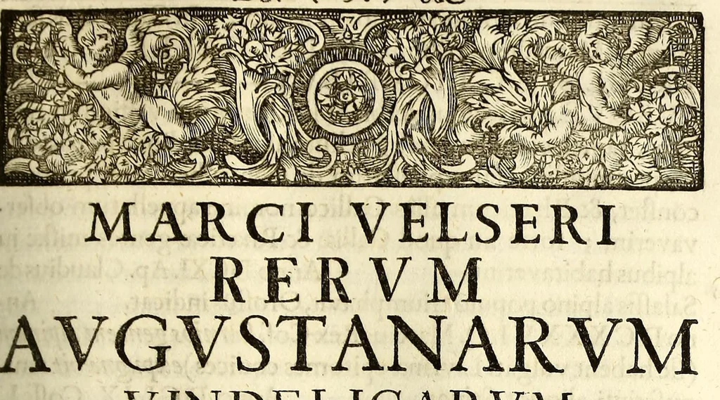 An illustration from Marci Velseri, Matthaei F. Ant. N. Reip. Augustanae quondam duumviri, Opera historica et philologica, sacra et profana. : In quibus historia boica, res Augustinae, conversio & passio SS. martyrum, Afrae, Hilariae, Dignae, Eunomiae, Eutropiae, vitae S. Udalrici, & S. Severini, narratio eorum, quae contigerunt Apollonio Tyrio, tabulae Peutingerianae integrae, epistolae ad viros illustres Latinae Italicaeque, & proteus satyra continentur., 1682, leaf 335