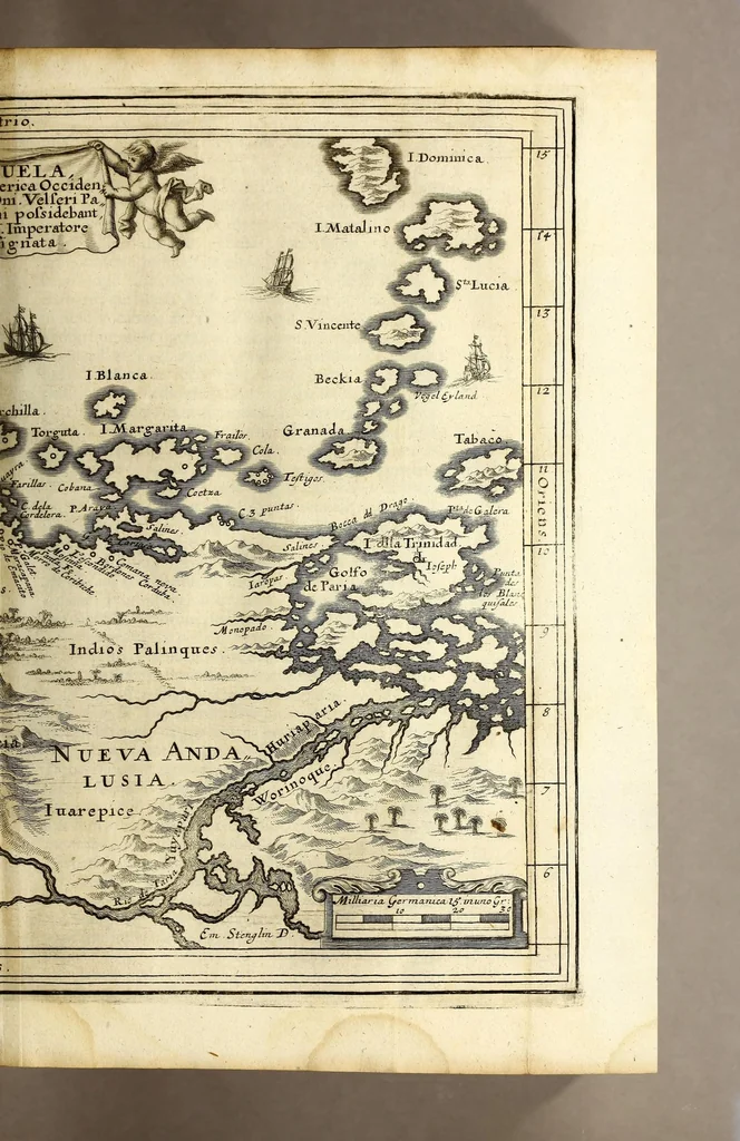 An illustration from Marci Velseri, Matthaei F. Ant. N. Reip. Augustanae quondam duumviri, Opera historica et philologica, sacra et profana. : In quibus historia boica, res Augustinae, conversio & passio SS. martyrum, Afrae, Hilariae, Dignae, Eunomiae, Eutropiae, vitae S. Udalrici, & S. Severini, narratio eorum, quae contigerunt Apollonio Tyrio, tabulae Peutingerianae integrae, epistolae ad viros illustres Latinae Italicaeque, & proteus satyra continentur., 1682, leaf 51