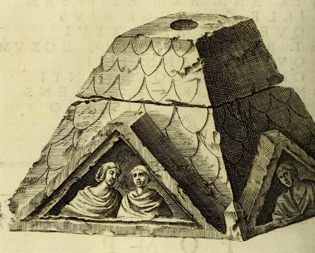 An illustration from Marci Velseri, Matthaei F. Ant. N. Reip. Augustanae quondam duumviri, Opera historica et philologica, sacra et profana. : In quibus historia boica, res Augustinae, conversio & passio SS. martyrum, Afrae, Hilariae, Dignae, Eunomiae, Eutropiae, vitae S. Udalrici, & S. Severini, narratio eorum, quae contigerunt Apollonio Tyrio, tabulae Peutingerianae integrae, epistolae ad viros illustres Latinae Italicaeque, & proteus satyra continentur., 1682, leaf 532