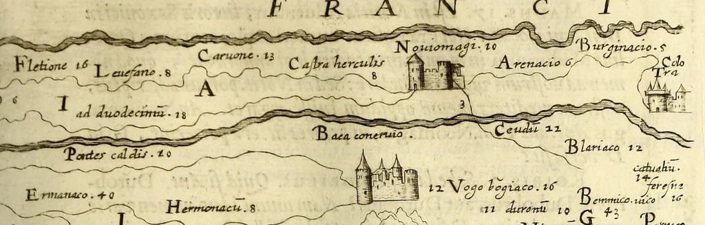 An illustration from Marci Velseri, Matthaei F. Ant. N. Reip. Augustanae quondam duumviri, Opera historica et philologica, sacra et profana. : In quibus historia boica, res Augustinae, conversio & passio SS. martyrum, Afrae, Hilariae, Dignae, Eunomiae, Eutropiae, vitae S. Udalrici, & S. Severini, narratio eorum, quae contigerunt Apollonio Tyrio, tabulae Peutingerianae integrae, epistolae ad viros illustres Latinae Italicaeque, & proteus satyra continentur., 1682, leaf 857