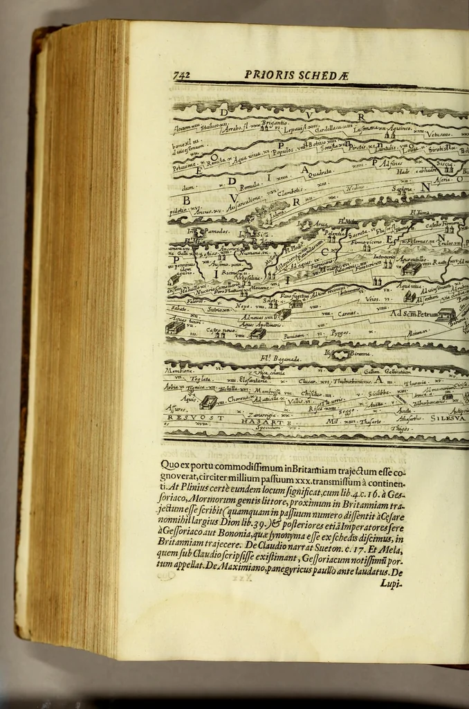 An illustration from Marci Velseri, Matthaei F. Ant. N. Reip. Augustanae quondam duumviri, Opera historica et philologica, sacra et profana. : In quibus historia boica, res Augustinae, conversio & passio SS. martyrum, Afrae, Hilariae, Dignae, Eunomiae, Eutropiae, vitae S. Udalrici, & S. Severini, narratio eorum, quae contigerunt Apollonio Tyrio, tabulae Peutingerianae integrae, epistolae ad viros illustres Latinae Italicaeque, & proteus satyra continentur., 1682, leaf 880