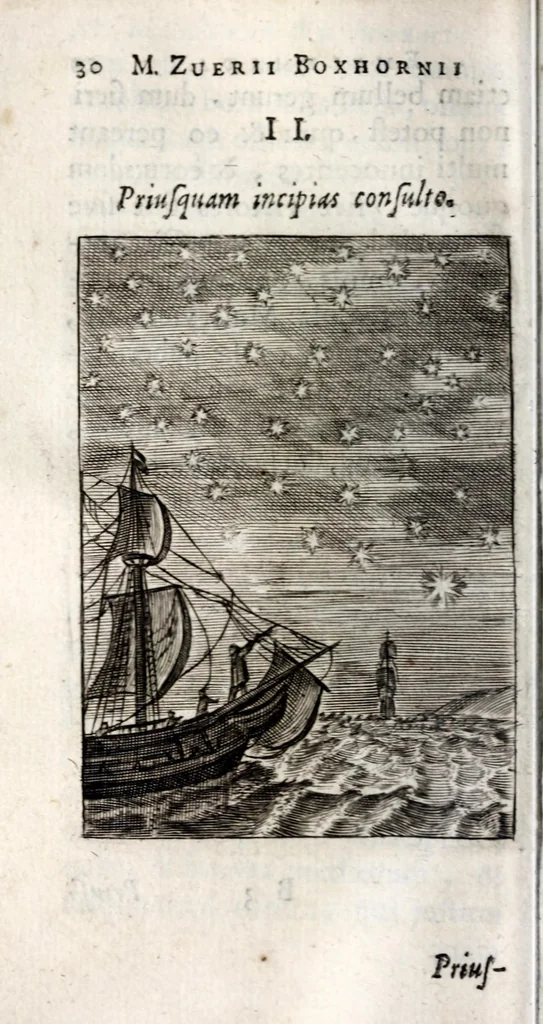 An illustration from Marci ZuerI BoxhornI Emblemata politica : accedunt dissertationes politicae de Romanorum imperio, et quaedam aliae, 1651, leaf 36