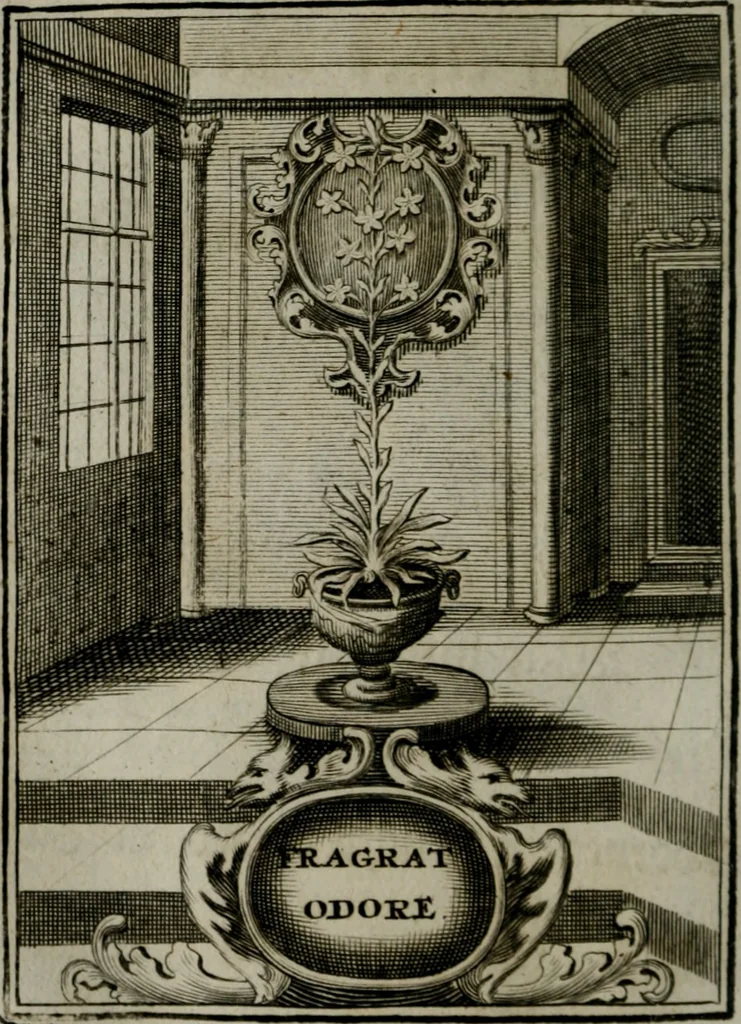 An illustration from Mariae höchst-wunderbarliche und ohne alle Sünden-Mackl gnaden-reich beschehene Empfängnuss : in hunderterley Sinn-Bildern vorgestellet, mit minder ... durch gleich-lauffende Vers deutlich erkläret : anbey mit einer anmüthigen Melodey versehen .., 1712, leaf 103