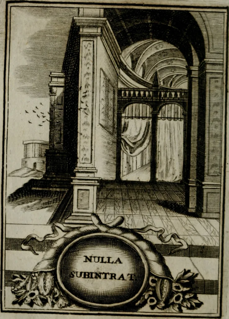 An illustration from Mariae höchst-wunderbarliche und ohne alle Sünden-Mackl gnaden-reich beschehene Empfängnuss : in hunderterley Sinn-Bildern vorgestellet, mit minder ... durch gleich-lauffende Vers deutlich erkläret : anbey mit einer anmüthigen Melodey versehen .., 1712, leaf 105