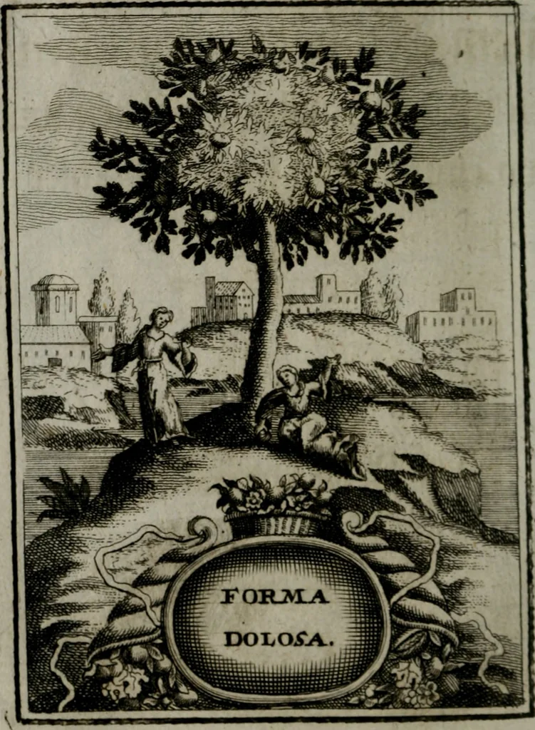 An illustration from Mariae höchst-wunderbarliche und ohne alle Sünden-Mackl gnaden-reich beschehene Empfängnuss : in hunderterley Sinn-Bildern vorgestellet, mit minder ... durch gleich-lauffende Vers deutlich erkläret : anbey mit einer anmüthigen Melodey versehen .., 1712, leaf 115