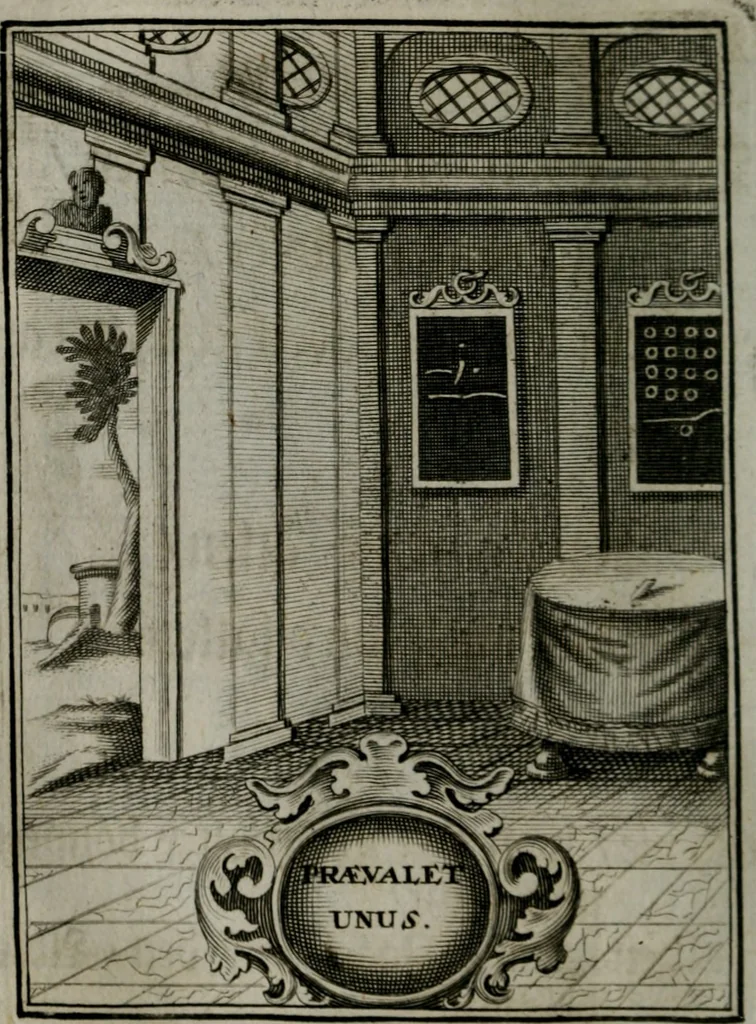 An illustration from Mariae höchst-wunderbarliche und ohne alle Sünden-Mackl gnaden-reich beschehene Empfängnuss : in hunderterley Sinn-Bildern vorgestellet, mit minder ... durch gleich-lauffende Vers deutlich erkläret : anbey mit einer anmüthigen Melodey versehen .., 1712, leaf 125