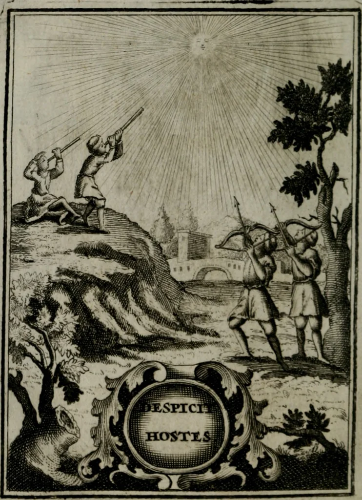 An illustration from Mariae höchst-wunderbarliche und ohne alle Sünden-Mackl gnaden-reich beschehene Empfängnuss : in hunderterley Sinn-Bildern vorgestellet, mit minder ... durch gleich-lauffende Vers deutlich erkläret : anbey mit einer anmüthigen Melodey versehen .., 1712, leaf 127