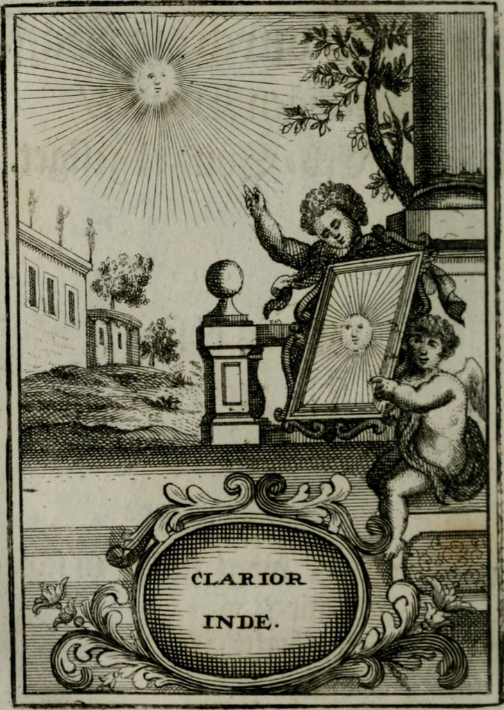 An illustration from Mariae höchst-wunderbarliche und ohne alle Sünden-Mackl gnaden-reich beschehene Empfängnuss : in hunderterley Sinn-Bildern vorgestellet, mit minder ... durch gleich-lauffende Vers deutlich erkläret : anbey mit einer anmüthigen Melodey versehen .., 1712, leaf 131