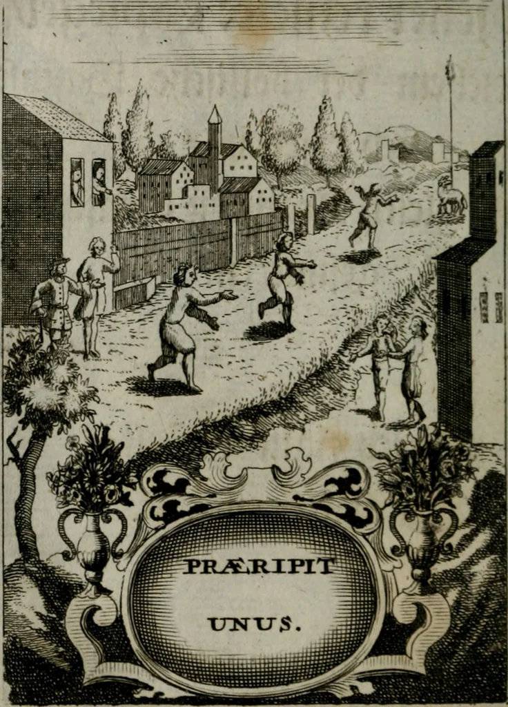 An illustration from Mariae höchst-wunderbarliche und ohne alle Sünden-Mackl gnaden-reich beschehene Empfängnuss : in hunderterley Sinn-Bildern vorgestellet, mit minder ... durch gleich-lauffende Vers deutlich erkläret : anbey mit einer anmüthigen Melodey versehen .., 1712, leaf 171