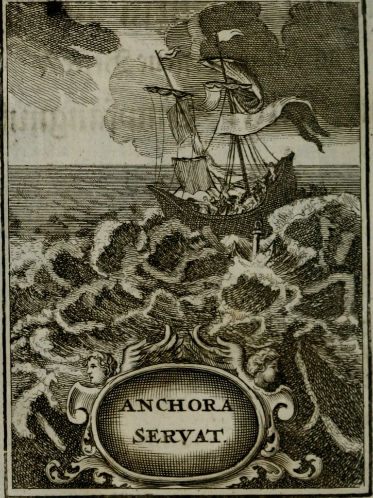An illustration from Mariae höchst-wunderbarliche und ohne alle Sünden-Mackl gnaden-reich beschehene Empfängnuss : in hunderterley Sinn-Bildern vorgestellet, mit minder ... durch gleich-lauffende Vers deutlich erkläret : anbey mit einer anmüthigen Melodey versehen .., 1712, leaf 173