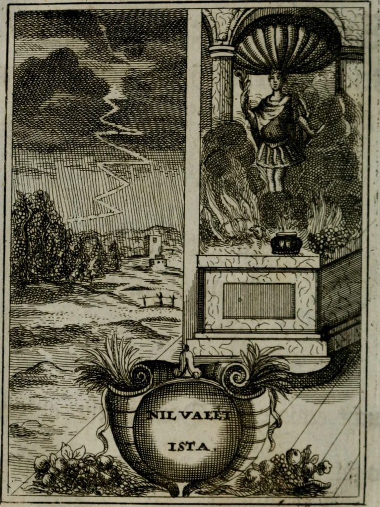 An illustration from Mariae höchst-wunderbarliche und ohne alle Sünden-Mackl gnaden-reich beschehene Empfängnuss : in hunderterley Sinn-Bildern vorgestellet, mit minder ... durch gleich-lauffende Vers deutlich erkläret : anbey mit einer anmüthigen Melodey versehen .., 1712, leaf 177