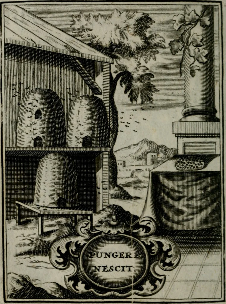 An illustration from Mariae höchst-wunderbarliche und ohne alle Sünden-Mackl gnaden-reich beschehene Empfängnuss : in hunderterley Sinn-Bildern vorgestellet, mit minder ... durch gleich-lauffende Vers deutlich erkläret : anbey mit einer anmüthigen Melodey versehen .., 1712, leaf 187