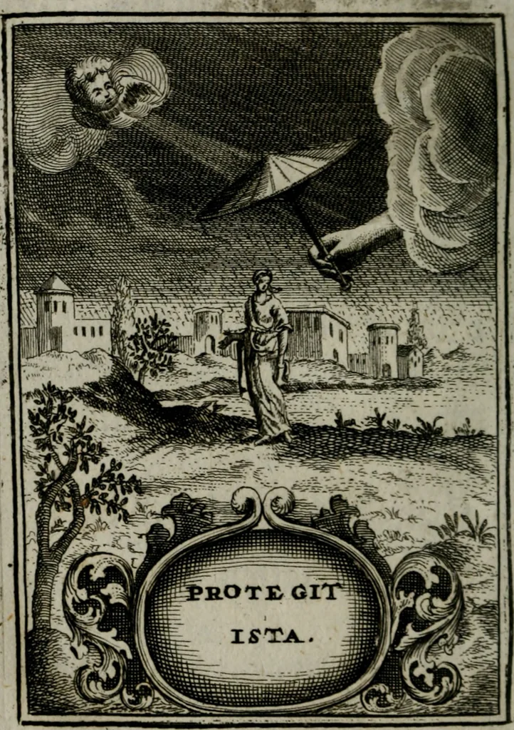 An illustration from Mariae höchst-wunderbarliche und ohne alle Sünden-Mackl gnaden-reich beschehene Empfängnuss : in hunderterley Sinn-Bildern vorgestellet, mit minder ... durch gleich-lauffende Vers deutlich erkläret : anbey mit einer anmüthigen Melodey versehen .., 1712, leaf 191