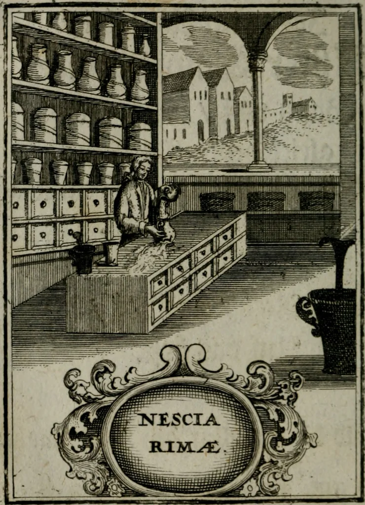An illustration from Mariae höchst-wunderbarliche und ohne alle Sünden-Mackl gnaden-reich beschehene Empfängnuss : in hunderterley Sinn-Bildern vorgestellet, mit minder ... durch gleich-lauffende Vers deutlich erkläret : anbey mit einer anmüthigen Melodey versehen .., 1712, leaf 203
