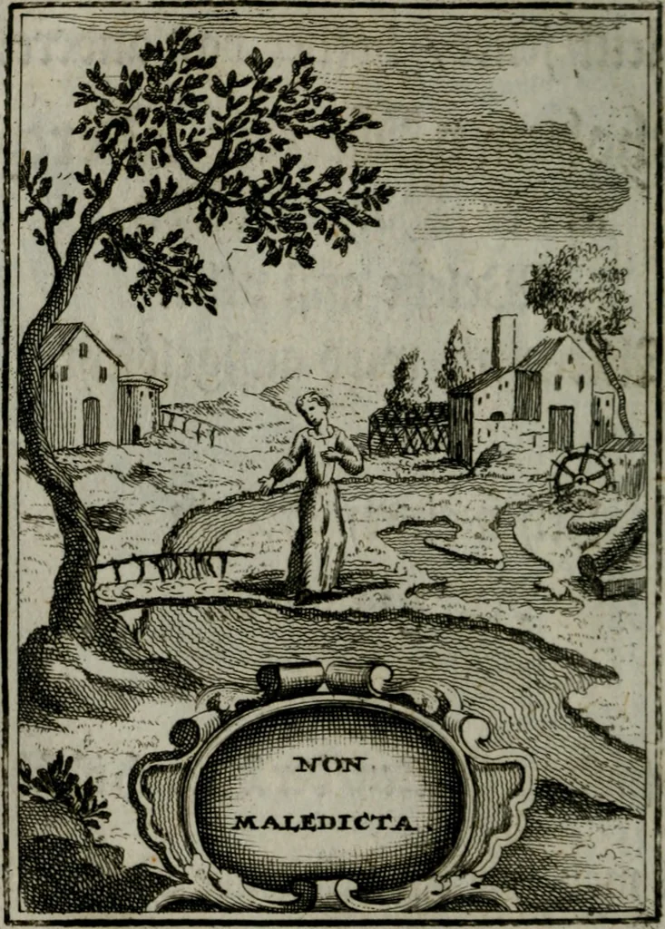 An illustration from Mariae höchst-wunderbarliche und ohne alle Sünden-Mackl gnaden-reich beschehene Empfängnuss : in hunderterley Sinn-Bildern vorgestellet, mit minder ... durch gleich-lauffende Vers deutlich erkläret : anbey mit einer anmüthigen Melodey versehen .., 1712, leaf 207