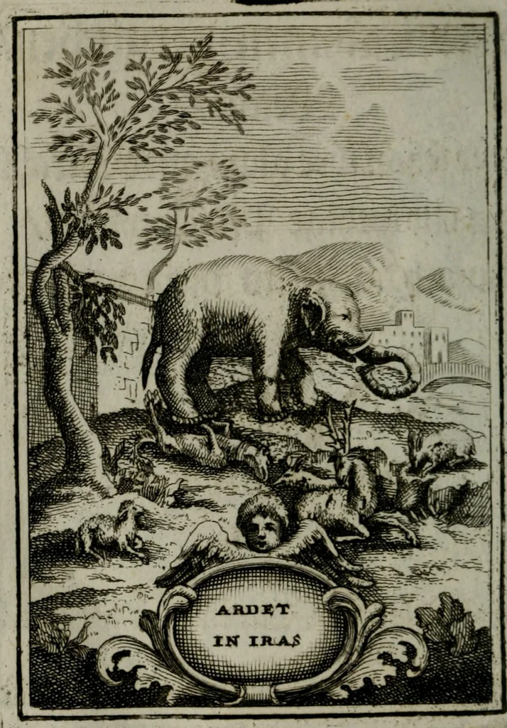 An illustration from Mariae höchst-wunderbarliche und ohne alle Sünden-Mackl gnaden-reich beschehene Empfängnuss : in hunderterley Sinn-Bildern vorgestellet, mit minder ... durch gleich-lauffende Vers deutlich erkläret : anbey mit einer anmüthigen Melodey versehen .., 1712, leaf 213