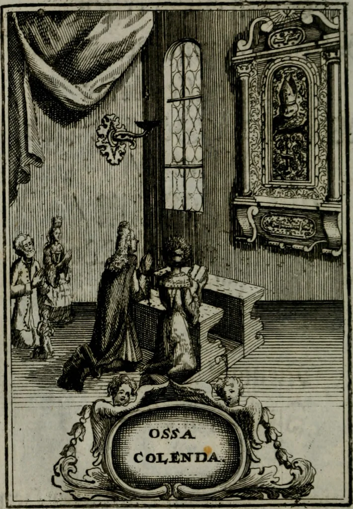 An illustration from Mariae höchst-wunderbarliche und ohne alle Sünden-Mackl gnaden-reich beschehene Empfängnuss : in hunderterley Sinn-Bildern vorgestellet, mit minder ... durch gleich-lauffende Vers deutlich erkläret : anbey mit einer anmüthigen Melodey versehen .., 1712, leaf 217