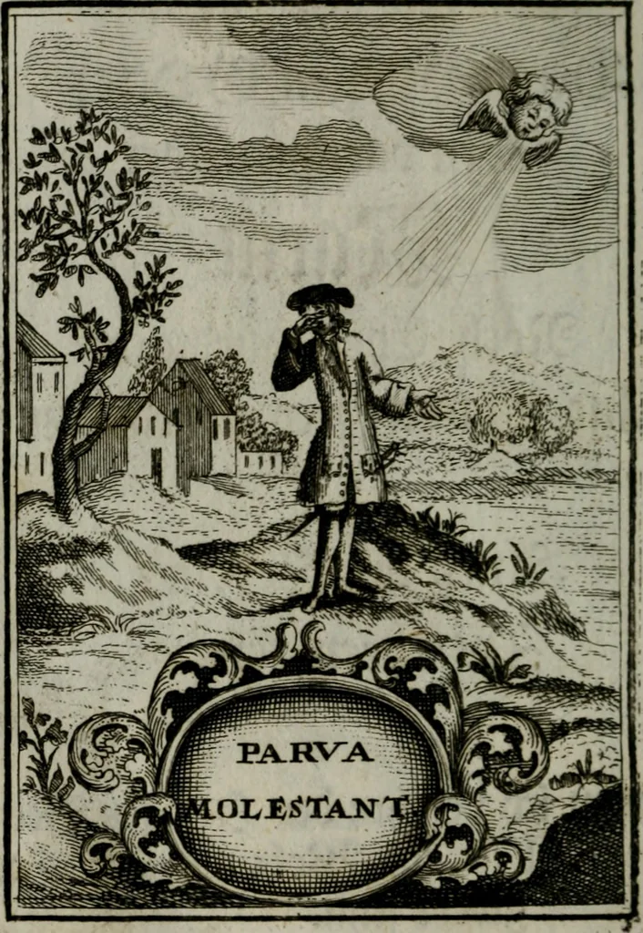 An illustration from Mariae höchst-wunderbarliche und ohne alle Sünden-Mackl gnaden-reich beschehene Empfängnuss : in hunderterley Sinn-Bildern vorgestellet, mit minder ... durch gleich-lauffende Vers deutlich erkläret : anbey mit einer anmüthigen Melodey versehen .., 1712, leaf 219