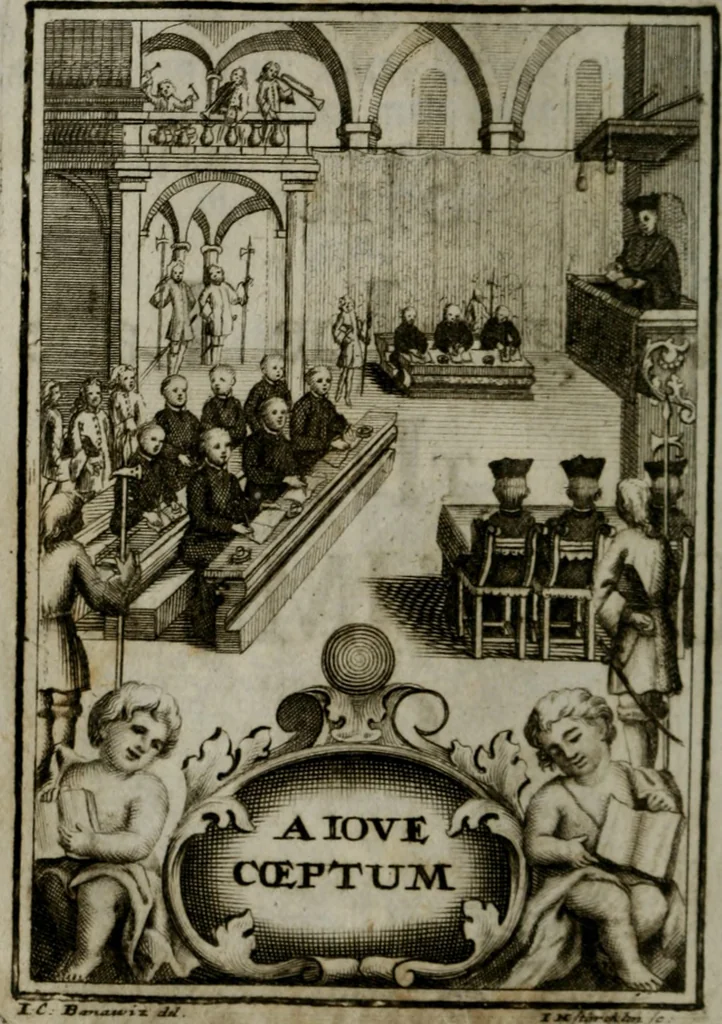 An illustration from Mariae höchst-wunderbarliche und ohne alle Sünden-Mackl gnaden-reich beschehene Empfängnuss : in hunderterley Sinn-Bildern vorgestellet, mit minder ... durch gleich-lauffende Vers deutlich erkläret : anbey mit einer anmüthigen Melodey versehen .., 1712, leaf 23