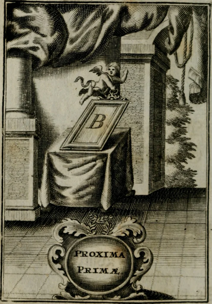 An illustration from Mariae höchst-wunderbarliche und ohne alle Sünden-Mackl gnaden-reich beschehene Empfängnuss : in hunderterley Sinn-Bildern vorgestellet, mit minder ... durch gleich-lauffende Vers deutlich erkläret : anbey mit einer anmüthigen Melodey versehen .., 1712, leaf 25