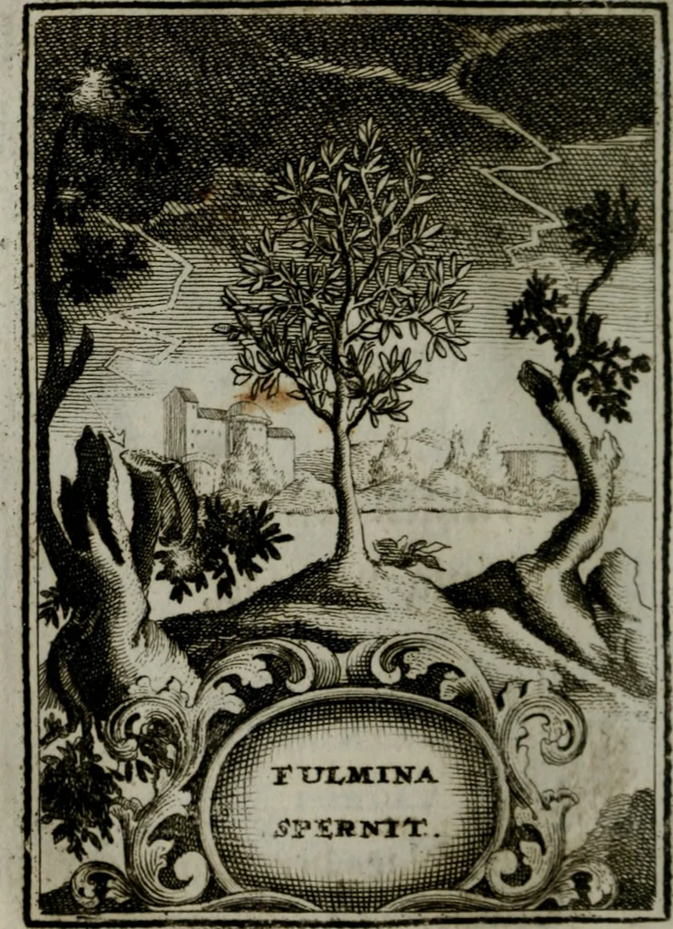 An illustration from Mariae höchst-wunderbarliche und ohne alle Sünden-Mackl gnaden-reich beschehene Empfängnuss : in hunderterley Sinn-Bildern vorgestellet, mit minder ... durch gleich-lauffende Vers deutlich erkläret : anbey mit einer anmüthigen Melodey versehen .., 1712, leaf 41