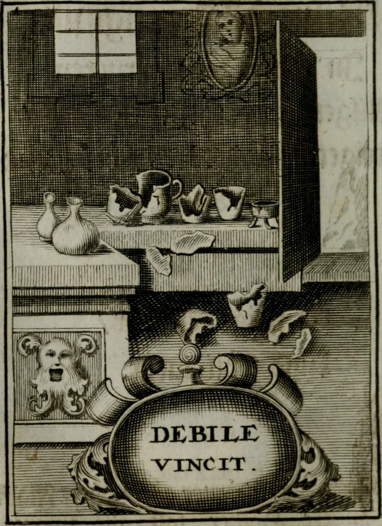 An illustration from Mariae höchst-wunderbarliche und ohne alle Sünden-Mackl gnaden-reich beschehene Empfängnuss : in hunderterley Sinn-Bildern vorgestellet, mit minder ... durch gleich-lauffende Vers deutlich erkläret : anbey mit einer anmüthigen Melodey versehen .., 1712, leaf 45