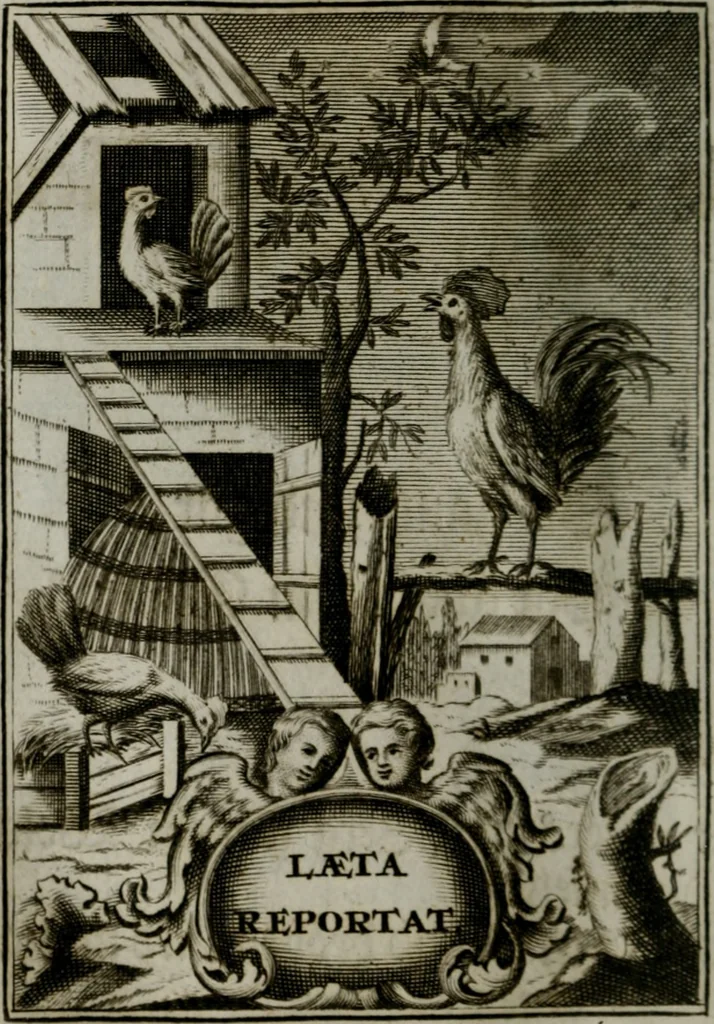 An illustration from Mariae höchst-wunderbarliche und ohne alle Sünden-Mackl gnaden-reich beschehene Empfängnuss : in hunderterley Sinn-Bildern vorgestellet, mit minder ... durch gleich-lauffende Vers deutlich erkläret : anbey mit einer anmüthigen Melodey versehen .., 1712, leaf 49
