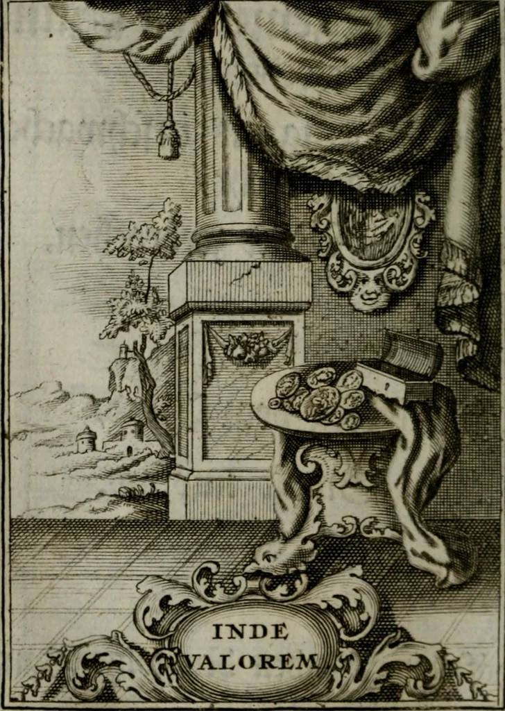 An illustration from Mariae höchst-wunderbarliche und ohne alle Sünden-Mackl gnaden-reich beschehene Empfängnuss : in hunderterley Sinn-Bildern vorgestellet, mit minder ... durch gleich-lauffende Vers deutlich erkläret : anbey mit einer anmüthigen Melodey versehen .., 1712, leaf 55
