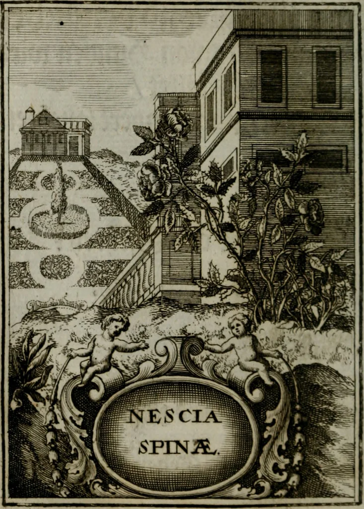 An illustration from Mariae höchst-wunderbarliche und ohne alle Sünden-Mackl gnaden-reich beschehene Empfängnuss : in hunderterley Sinn-Bildern vorgestellet, mit minder ... durch gleich-lauffende Vers deutlich erkläret : anbey mit einer anmüthigen Melodey versehen .., 1712, leaf 63