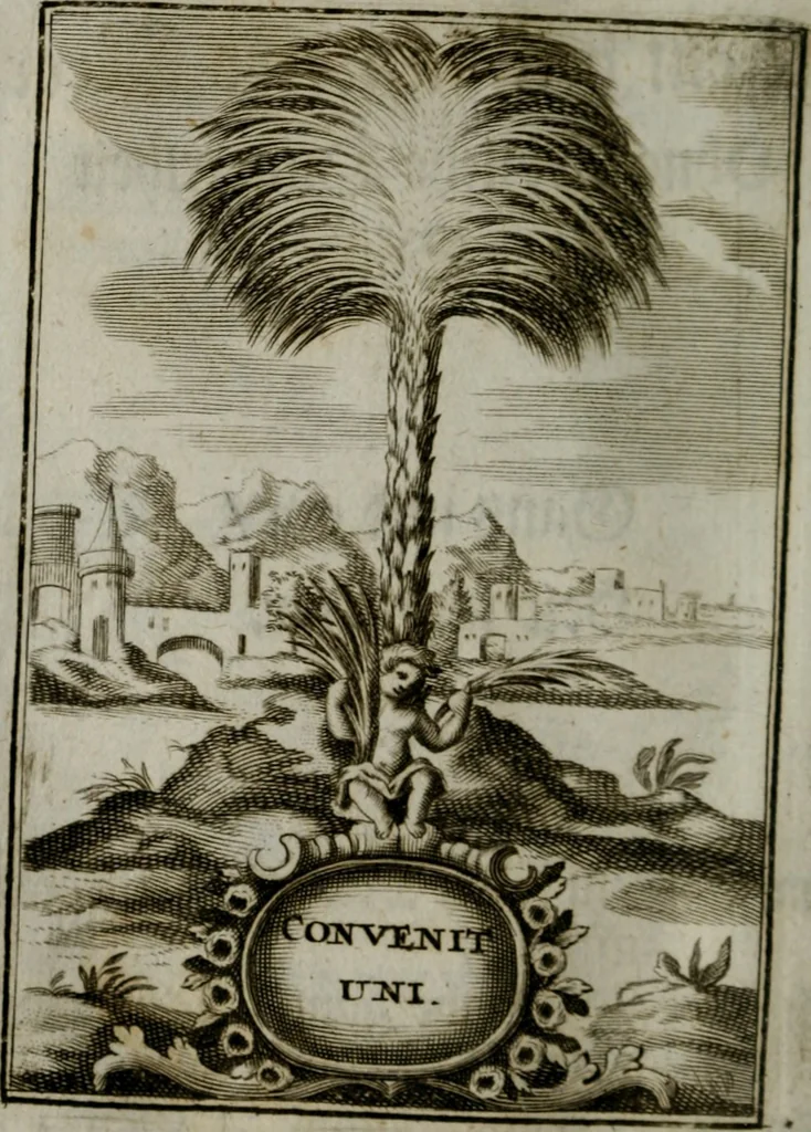 An illustration from Mariae höchst-wunderbarliche und ohne alle Sünden-Mackl gnaden-reich beschehene Empfängnuss : in hunderterley Sinn-Bildern vorgestellet, mit minder ... durch gleich-lauffende Vers deutlich erkläret : anbey mit einer anmüthigen Melodey versehen .., 1712, leaf 69