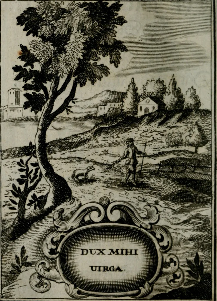 An illustration from Mariae höchst-wunderbarliche und ohne alle Sünden-Mackl gnaden-reich beschehene Empfängnuss : in hunderterley Sinn-Bildern vorgestellet, mit minder ... durch gleich-lauffende Vers deutlich erkläret : anbey mit einer anmüthigen Melodey versehen .., 1712, leaf 71