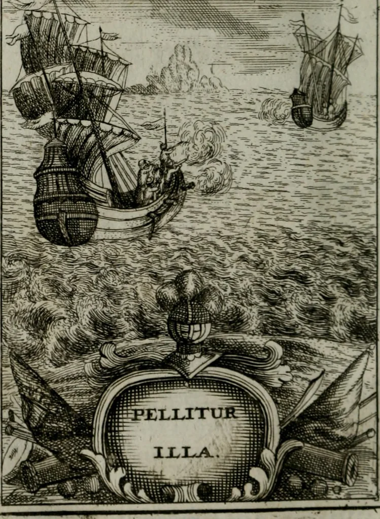 An illustration from Mariae höchst-wunderbarliche und ohne alle Sünden-Mackl gnaden-reich beschehene Empfängnuss : in hunderterley Sinn-Bildern vorgestellet, mit minder ... durch gleich-lauffende Vers deutlich erkläret : anbey mit einer anmüthigen Melodey versehen .., 1712, leaf 83