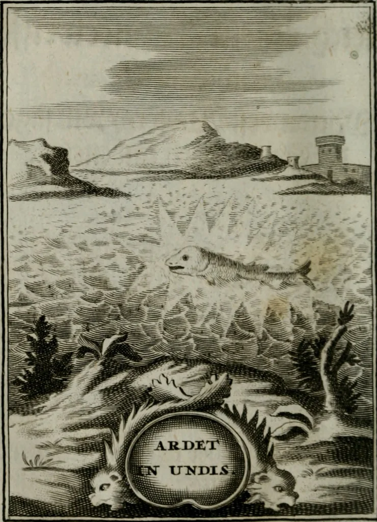 An illustration from Mariae höchst-wunderbarliche und ohne alle Sünden-Mackl gnaden-reich beschehene Empfängnuss : in hunderterley Sinn-Bildern vorgestellet, mit minder ... durch gleich-lauffende Vers deutlich erkläret : anbey mit einer anmüthigen Melodey versehen .., 1712, leaf 91